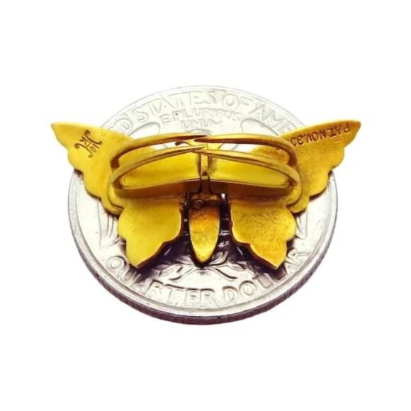 Antique Victorian 14K Gold A.J. Hedges Enamel Butterfly Pin Brooch Clip 1880s - Picture 3 of 6